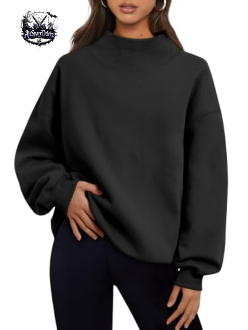 Oversized Mock Neck Sweatshirt Fleece Lined Pullover Casual Layer
